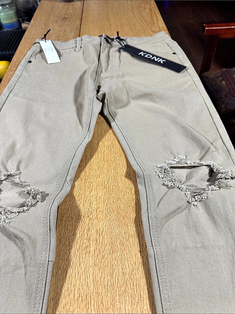 KDNK Tapered Skinny Distressed Gray Jeans Waist 32 NWT